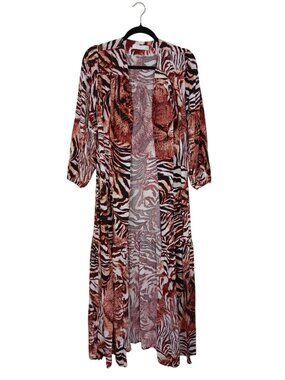 Animal Print Long Open Front Kimono Cardigan Casual Wear Size Medium-Large Women